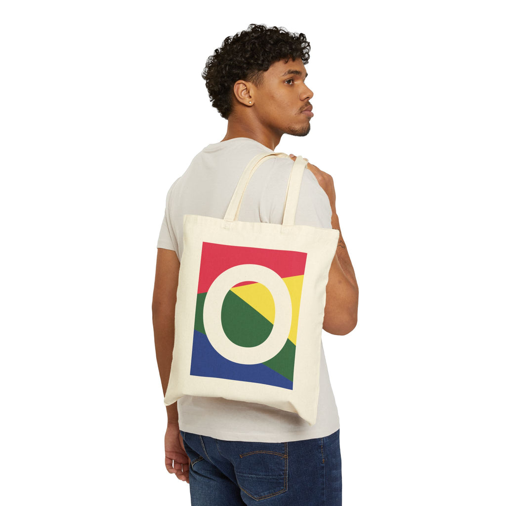 Initial O Colorblock Canvas Tote Bag — Monogram Letter O Reusable Grocery Tote