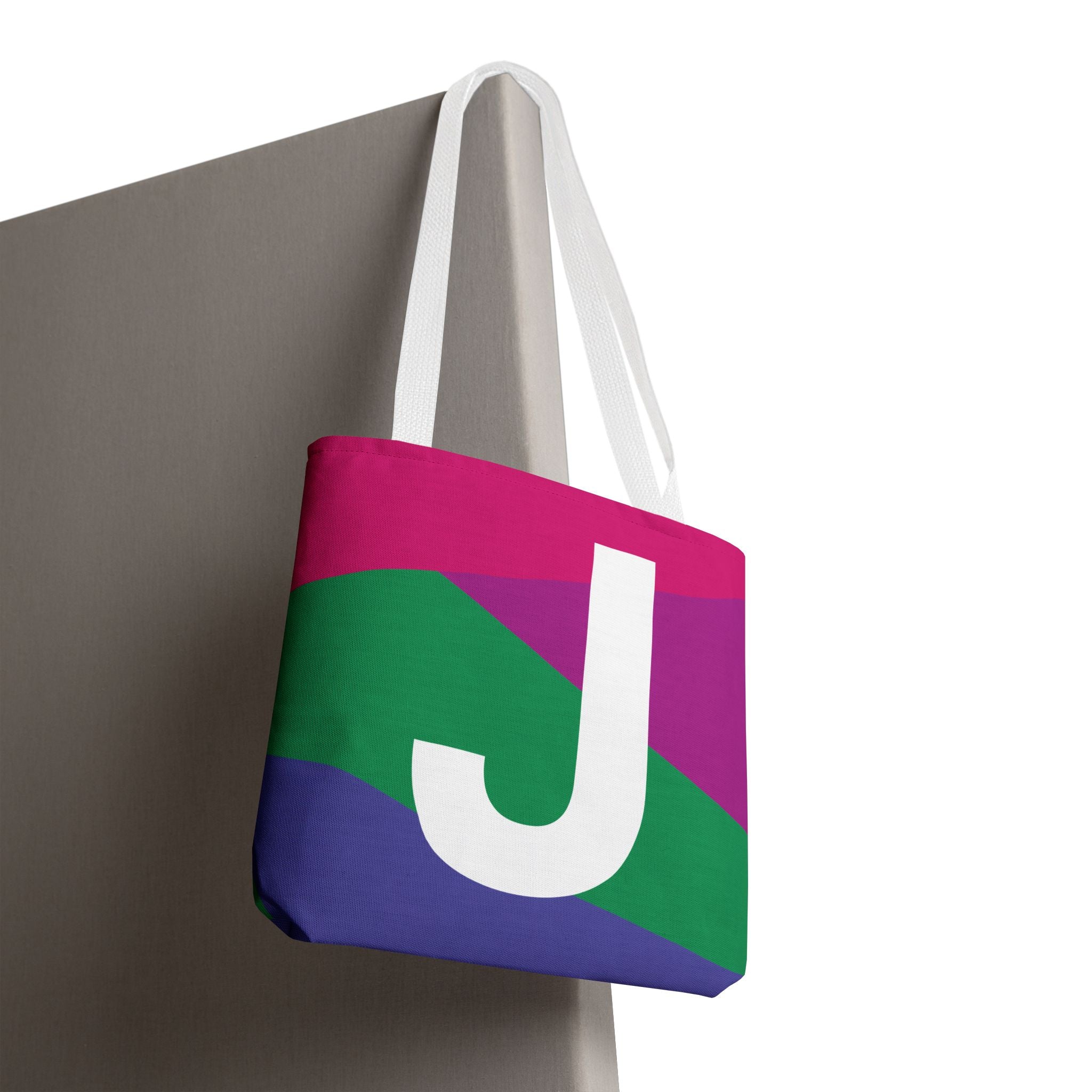 Monogram 'J' Colorblock Tote Bag — Personalized Initial J Shoulder Tote