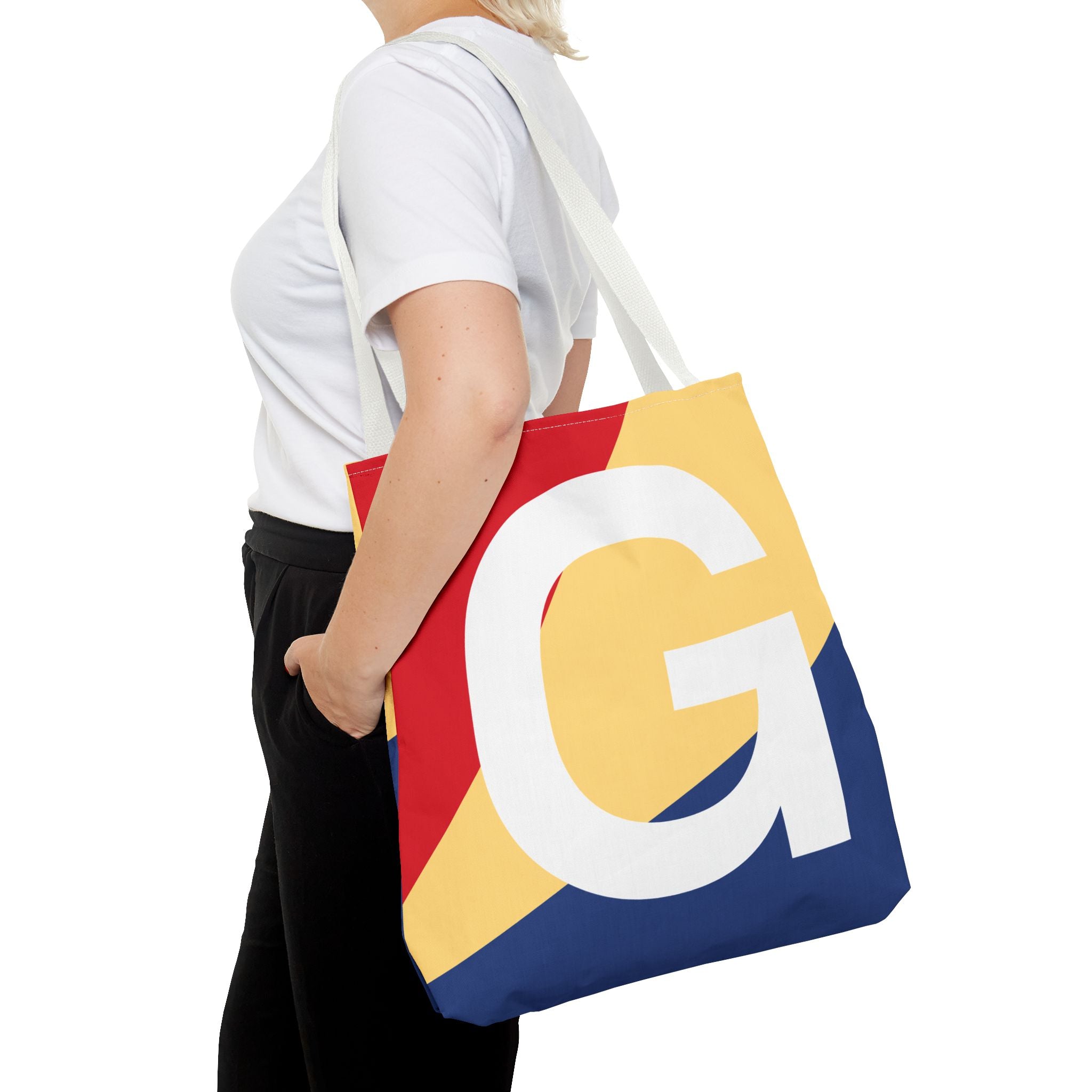 Monogram 'G' Colorblock Tote Bag — Personalized Initial G Shoulder Tote