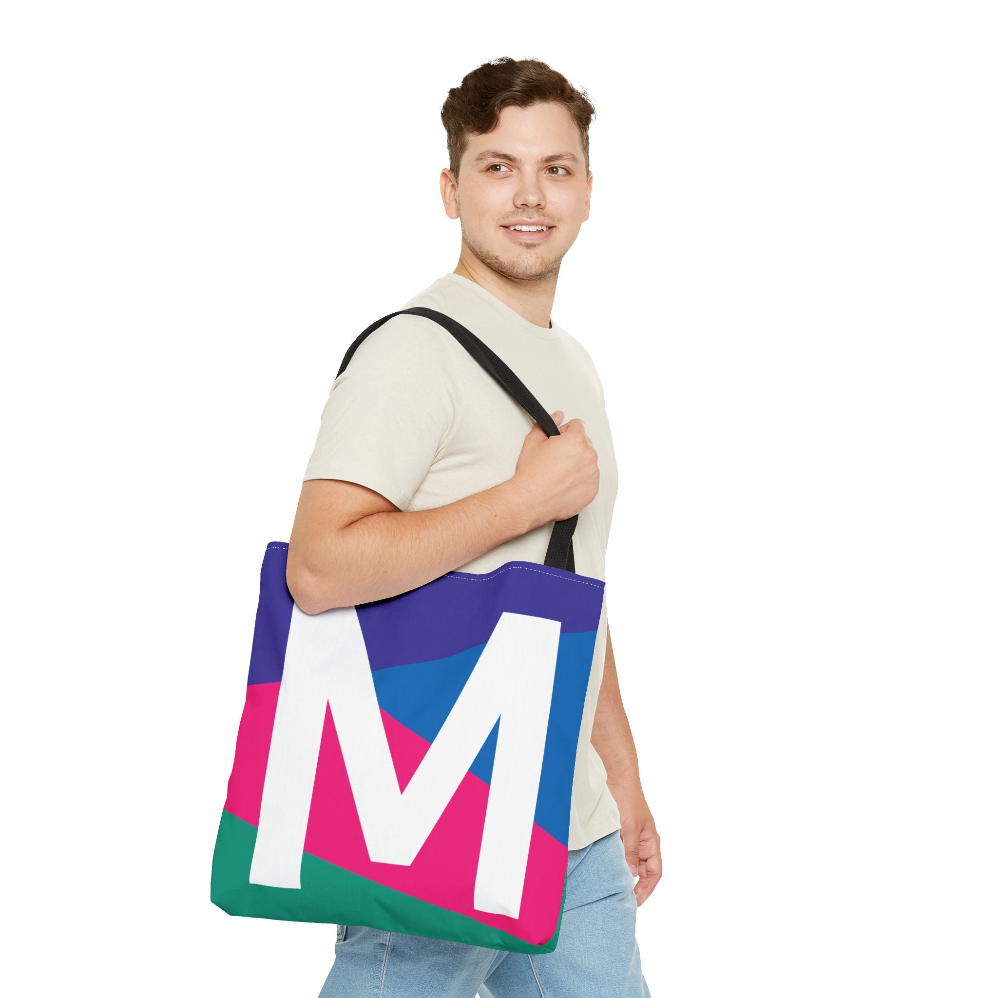 Monogram 'M' Colorblock Tote Bag — Personalized Initial M Shoulder Tote