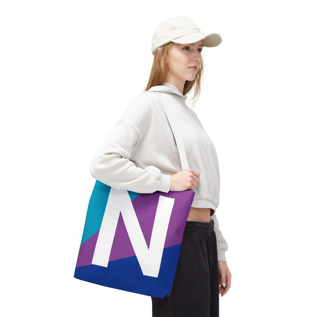 Monogram 'N' Colorblock Tote Bag — Personalized Initial N Shoulder Tote