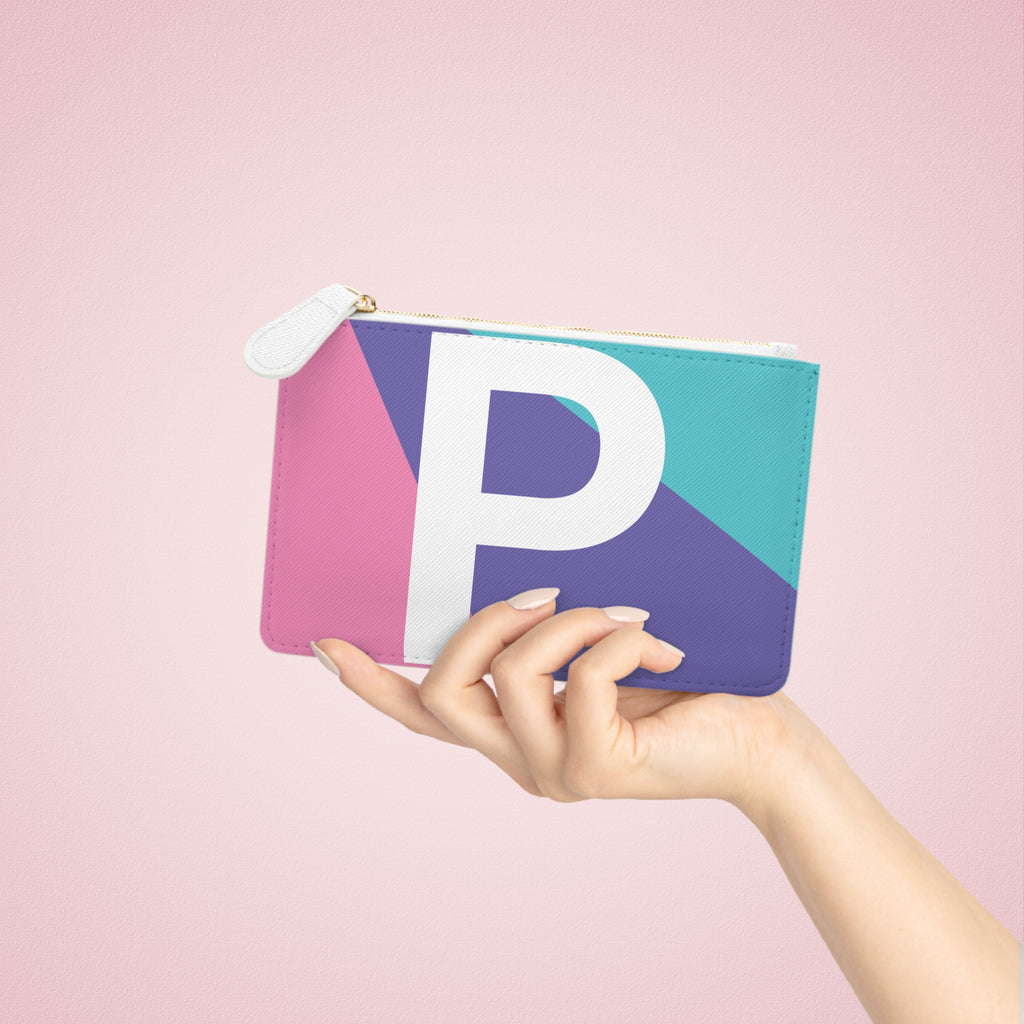 Initial P Mini Clutch — Colorblock Monogram Wristlet Wallet