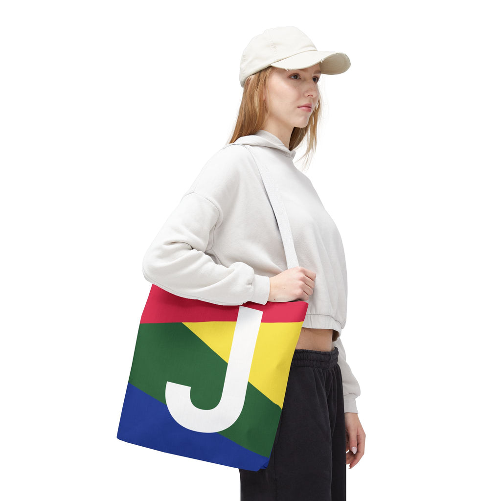 Monogram 'J' Colorblock Tote Bag — Personalized Initial J Shoulder Tote