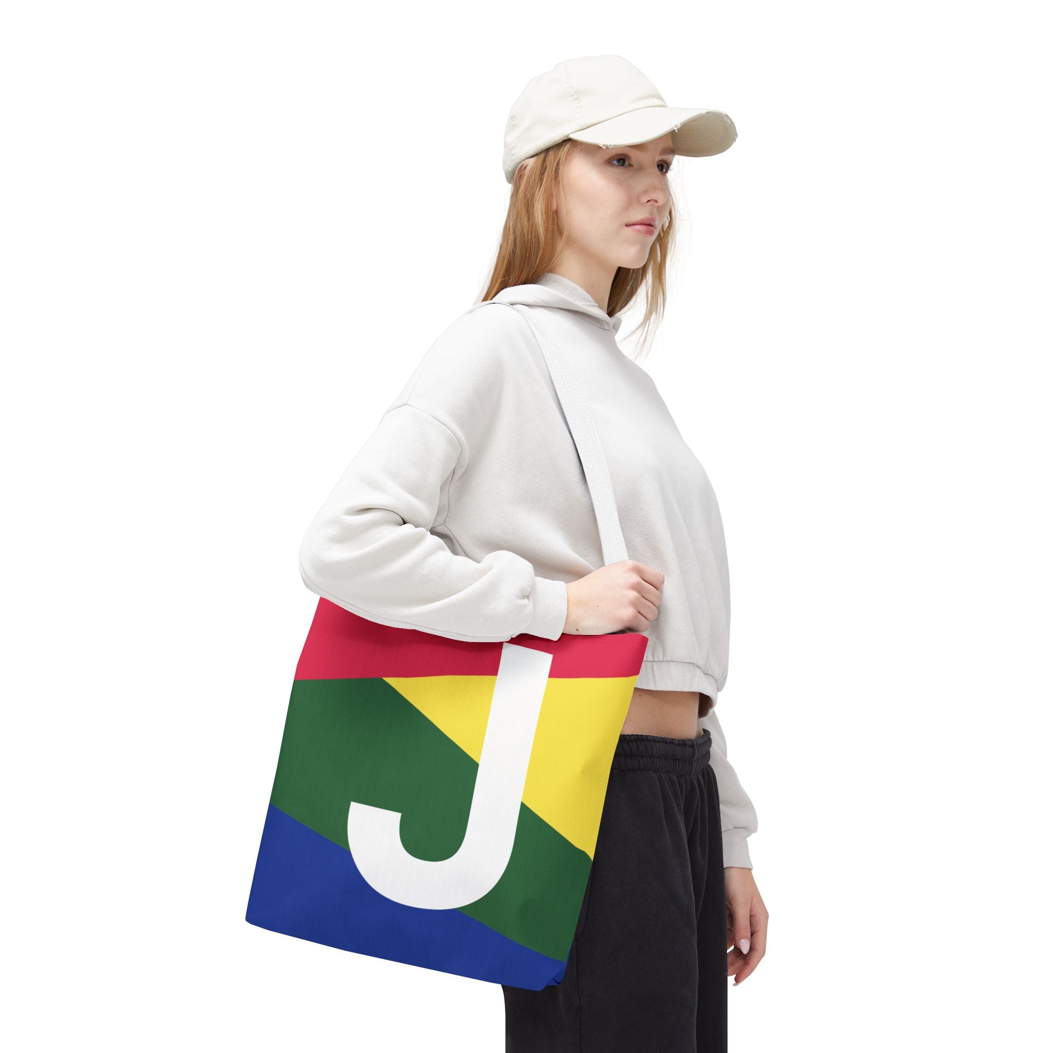 Monogram 'J' Colorblock Tote Bag — Personalized Initial J Shoulder Tote