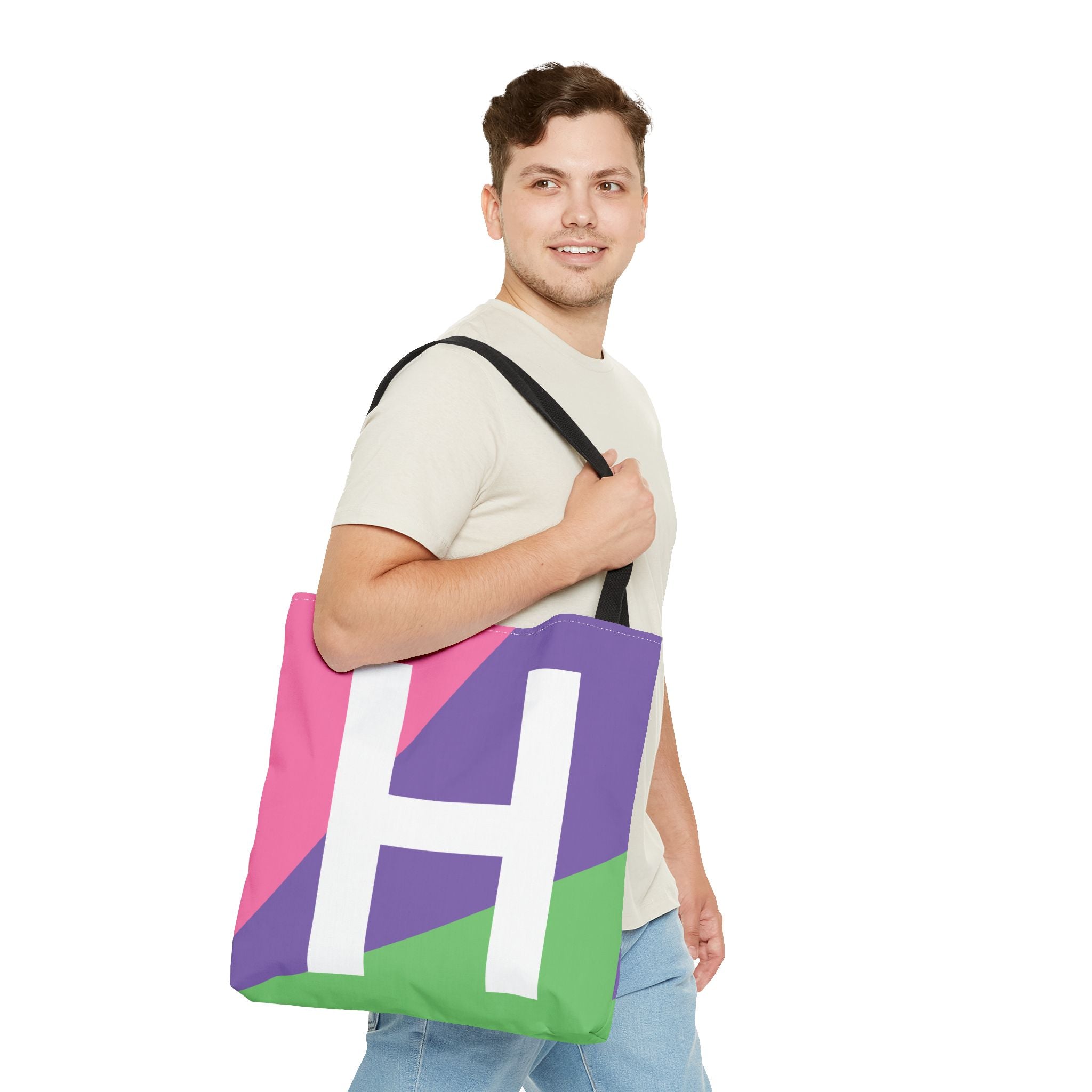 Monogram 'H' Colorblock Tote Bag — Personalized Initial H Shoulder Tote