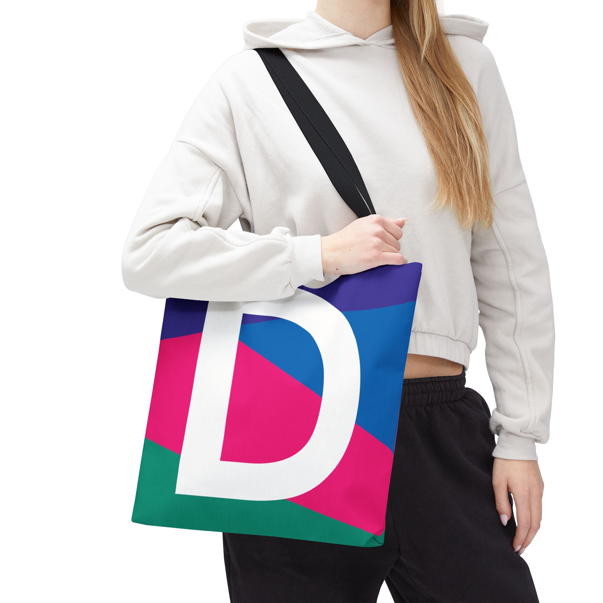 Monogram 'D' Colorblock Tote Bag — Personalized Initial D Shoulder Tote