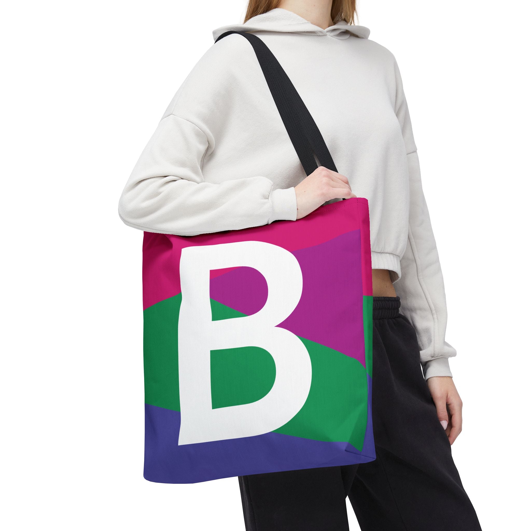 Monogram 'B' Colorblock Tote Bag — Personalized Initial B Shoulder Tote
