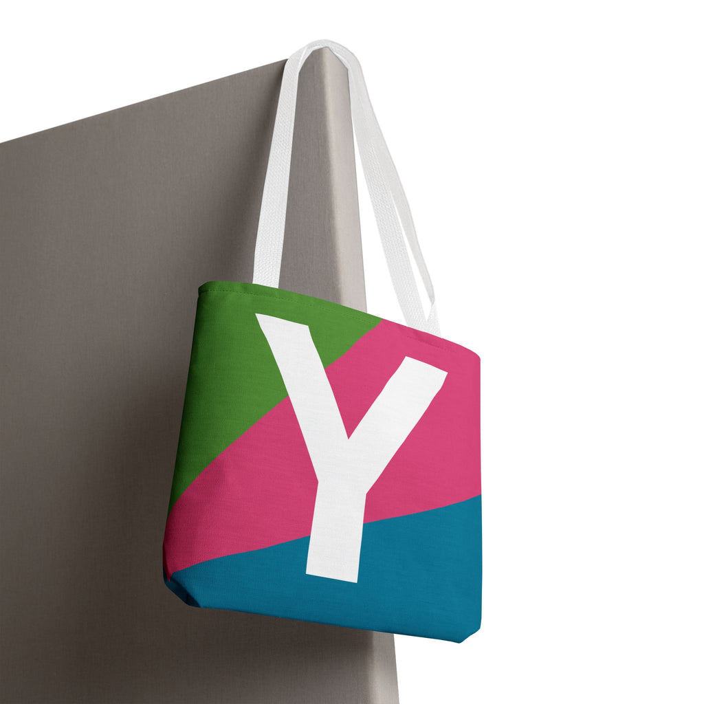 Monogram 'Y' Colorblock Tote Bag — Personalized Initial Y Shoulder Tote