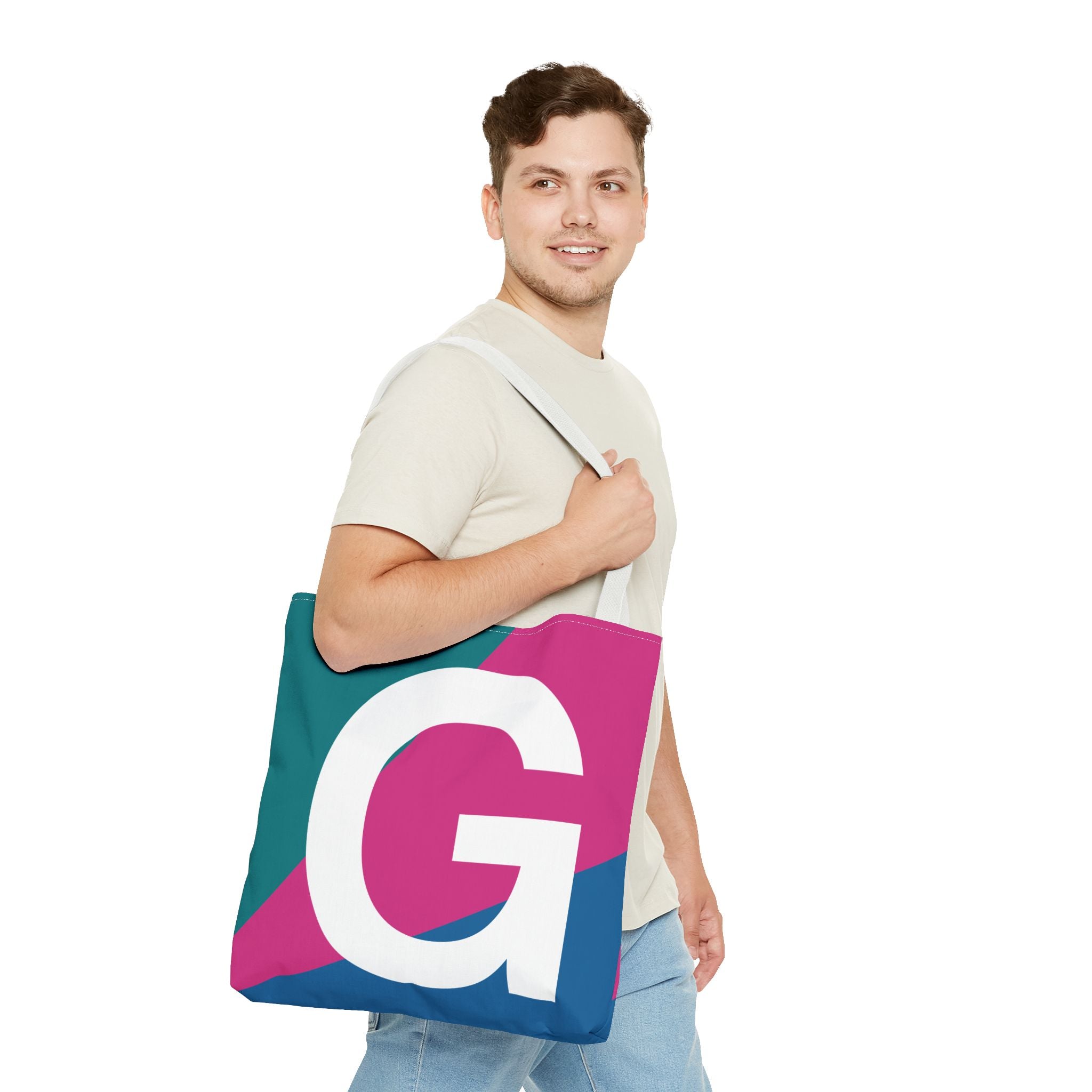 Monogram 'G' Colorblock Tote Bag — Personalized Initial G Shoulder Tote