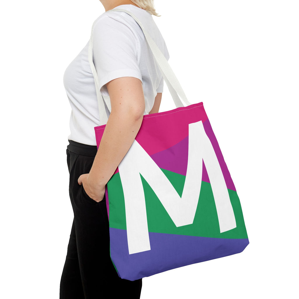 Monogram 'M' Colorblock Tote Bag — Personalized Initial M Shoulder Tote