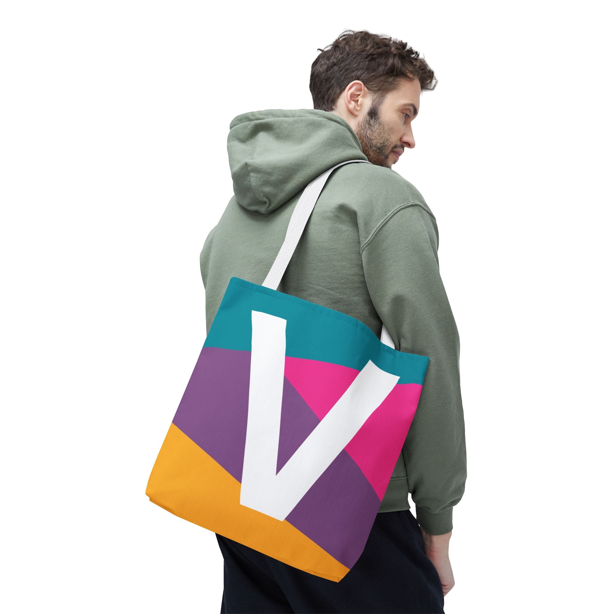Monogram 'V' Colorblock Tote Bag — Personalized Initial V Shoulder Tote