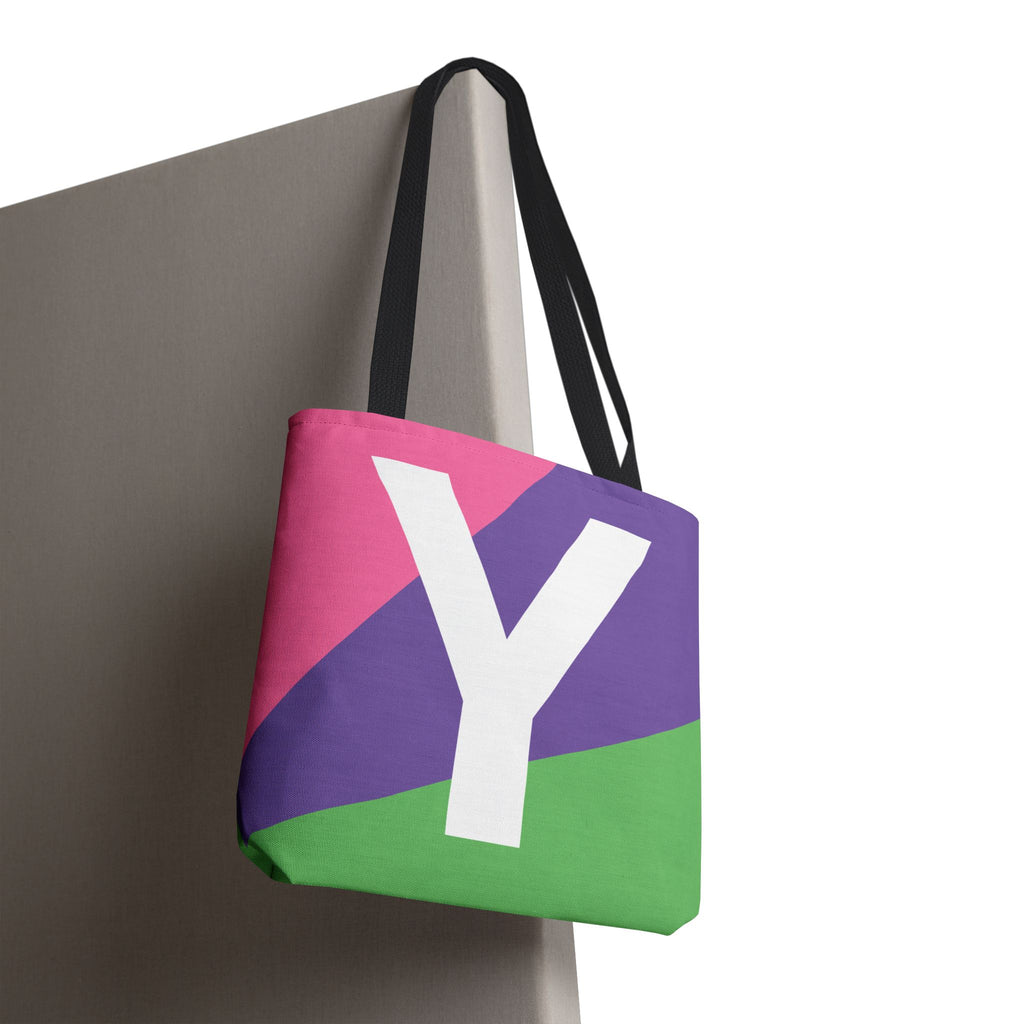 Monogram 'Y' Colorblock Tote Bag — Personalized Initial Y Shoulder Tote