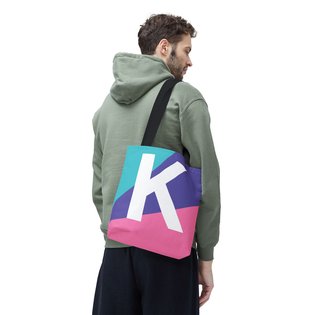 Monogram 'K' Colorblock Tote Bag — Personalized Initial K Shoulder Tote