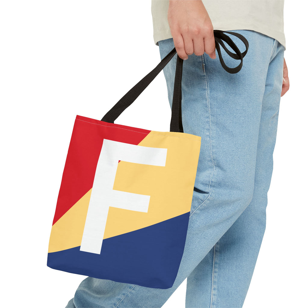 Monogram 'F' Colorblock Tote Bag — Personalized Initial F Shoulder Tote