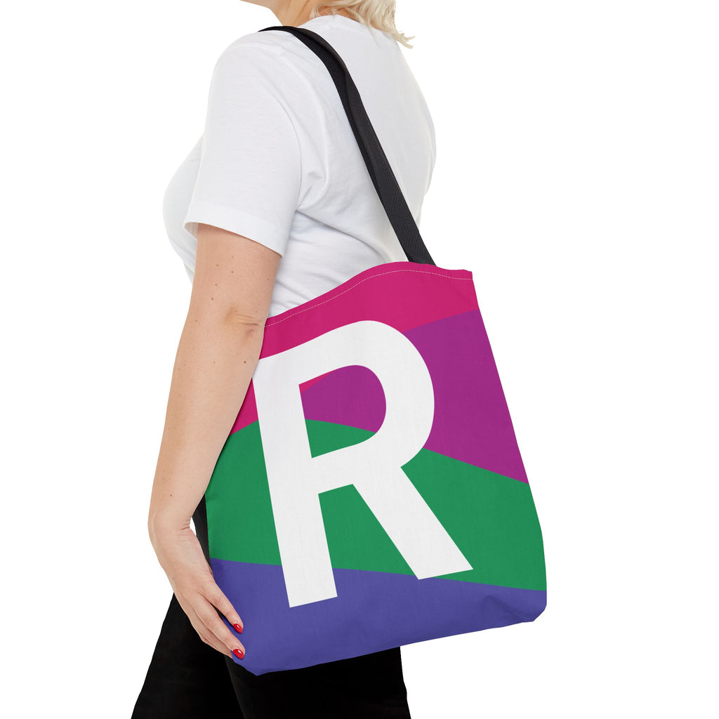 Monogram 'R' Colorblock Tote Bag — Personalized Initial R Shoulder Tote