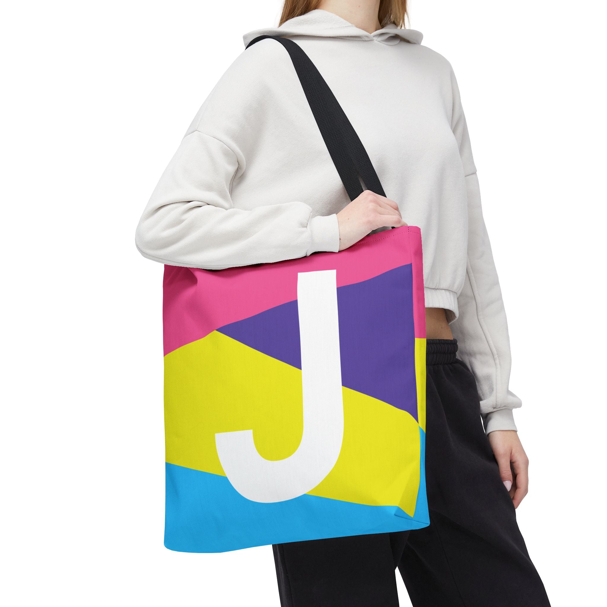 Monogram 'J' Colorblock Tote Bag — Personalized Initial J Shoulder Tote