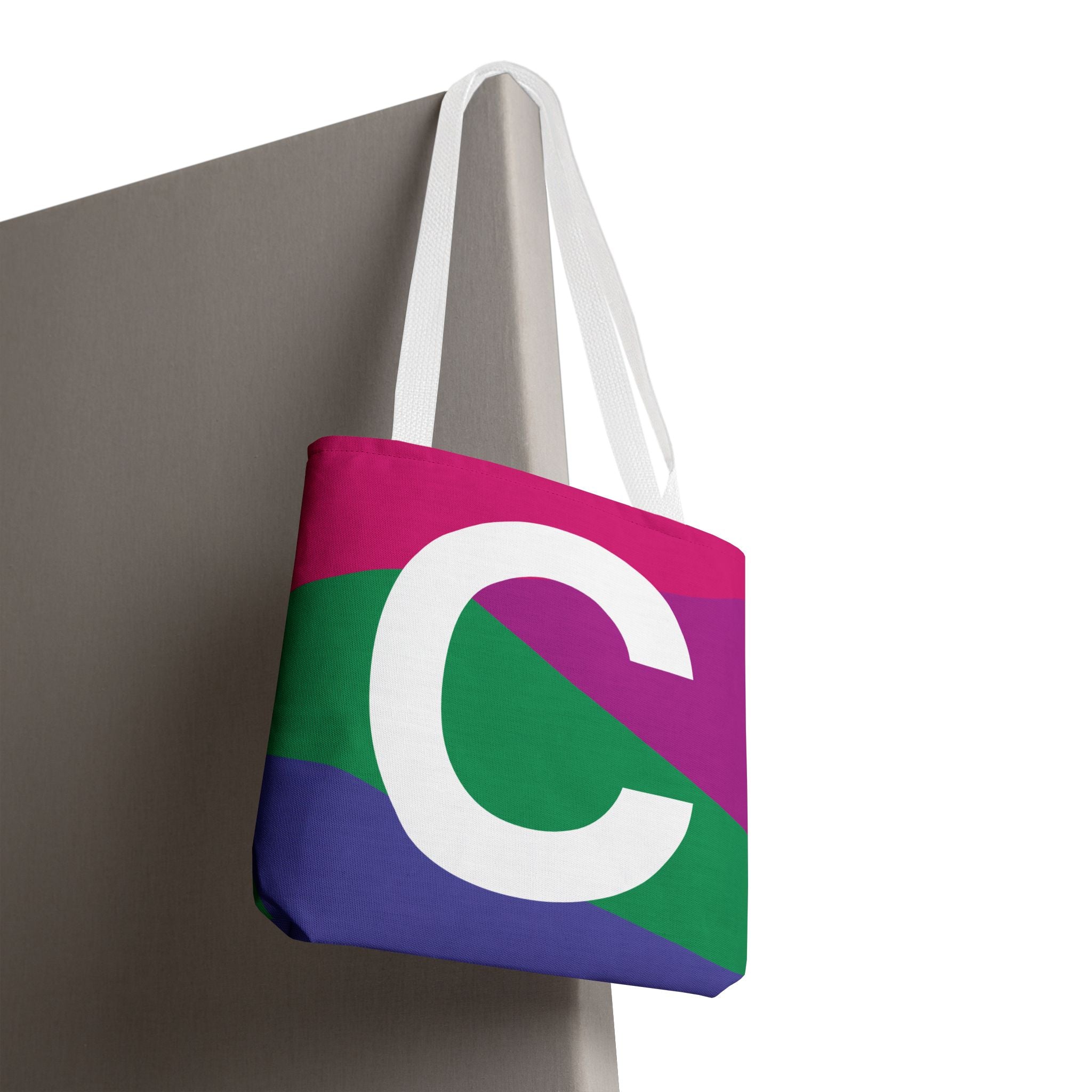 Monogram 'C' Colorblock Tote Bag — Personalized Initial C Shoulder Tote