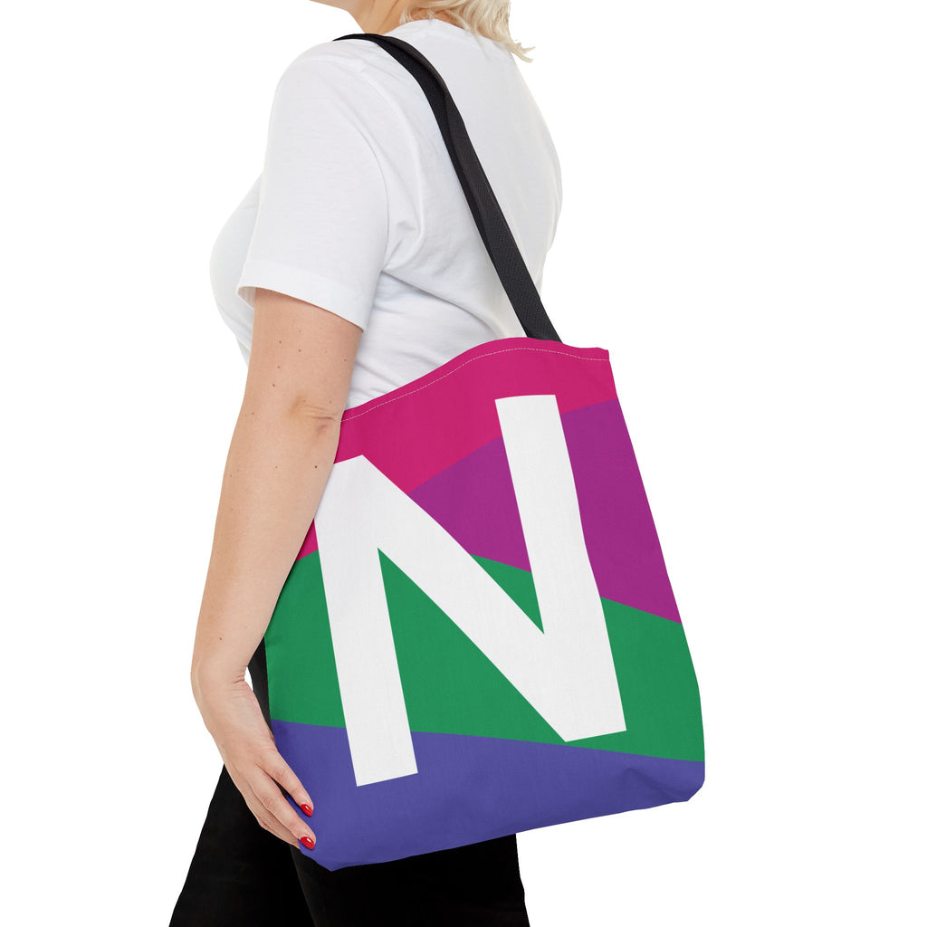 Monogram 'N' Colorblock Tote Bag — Personalized Initial N Shoulder Tote
