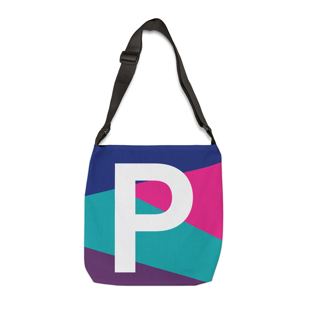 Initial Letter 'P' Colorblock Adjustable Tote Bag — Monogram Alphabet Shoulder Bag