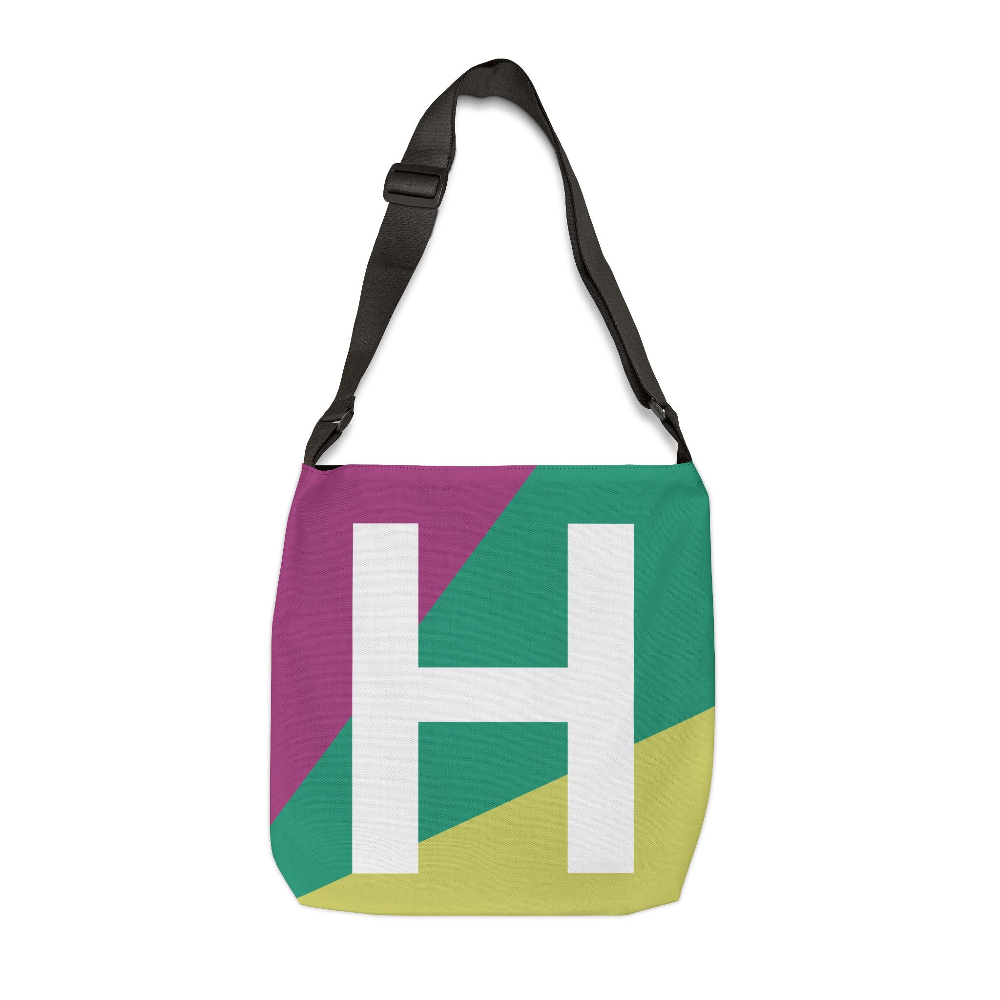 Initial Letter 'H' Colorblock Adjustable Tote Bag — Monogram Alphabet Shoulder Bag