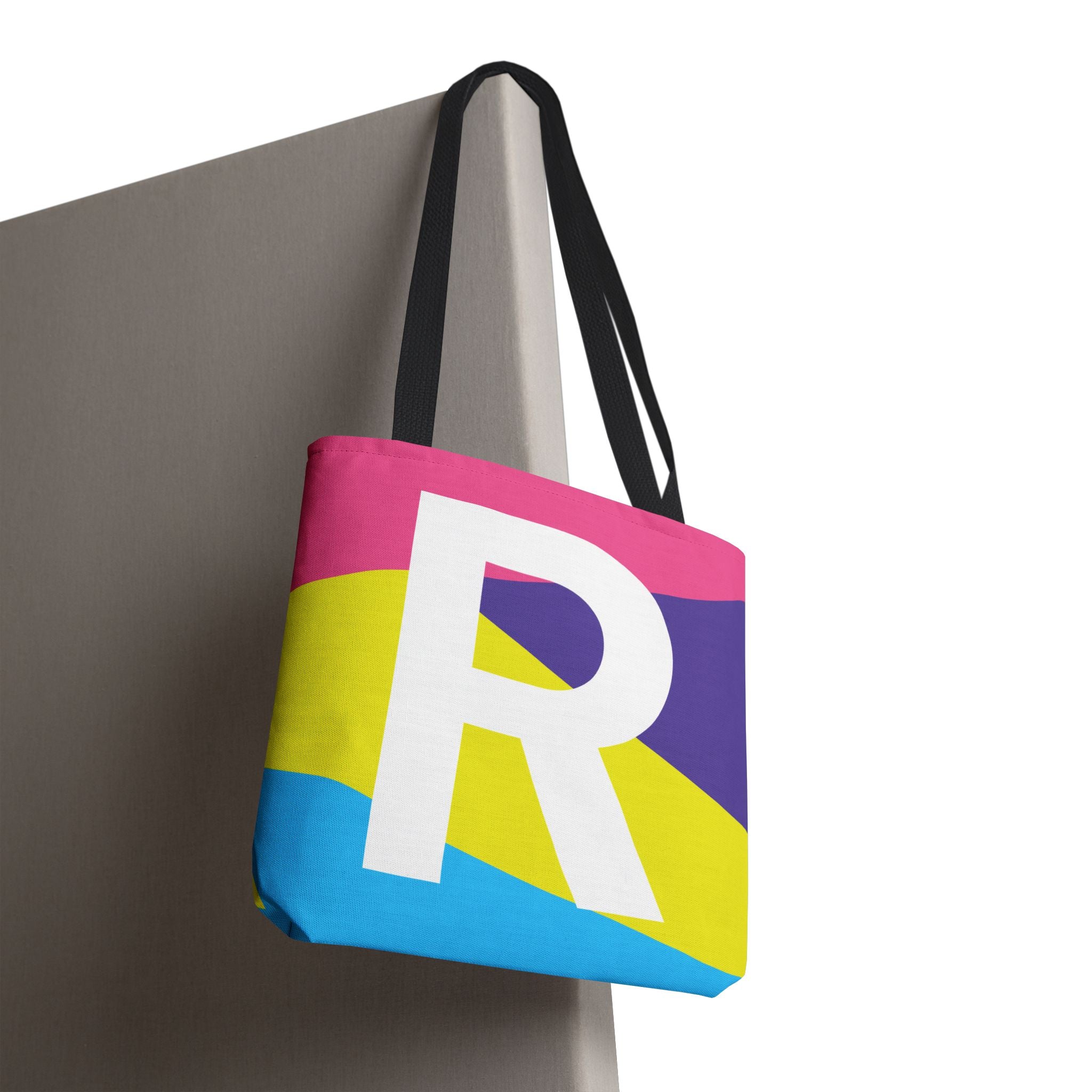 Monogram 'R' Colorblock Tote Bag — Personalized Initial R Shoulder Tote