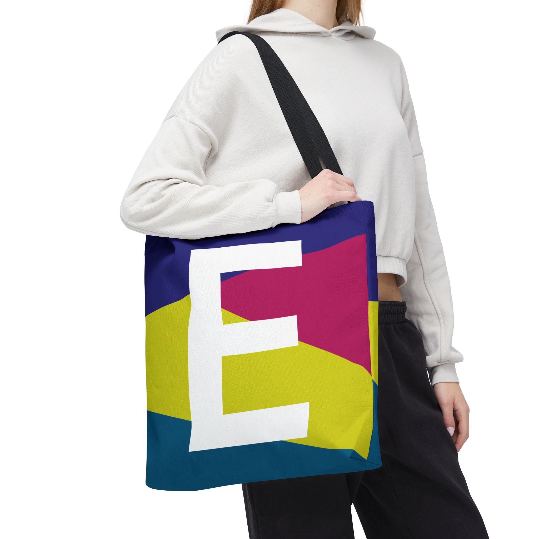 Monogram 'E' Colorblock Tote Bag — Personalized Initial E Shoulder Tote