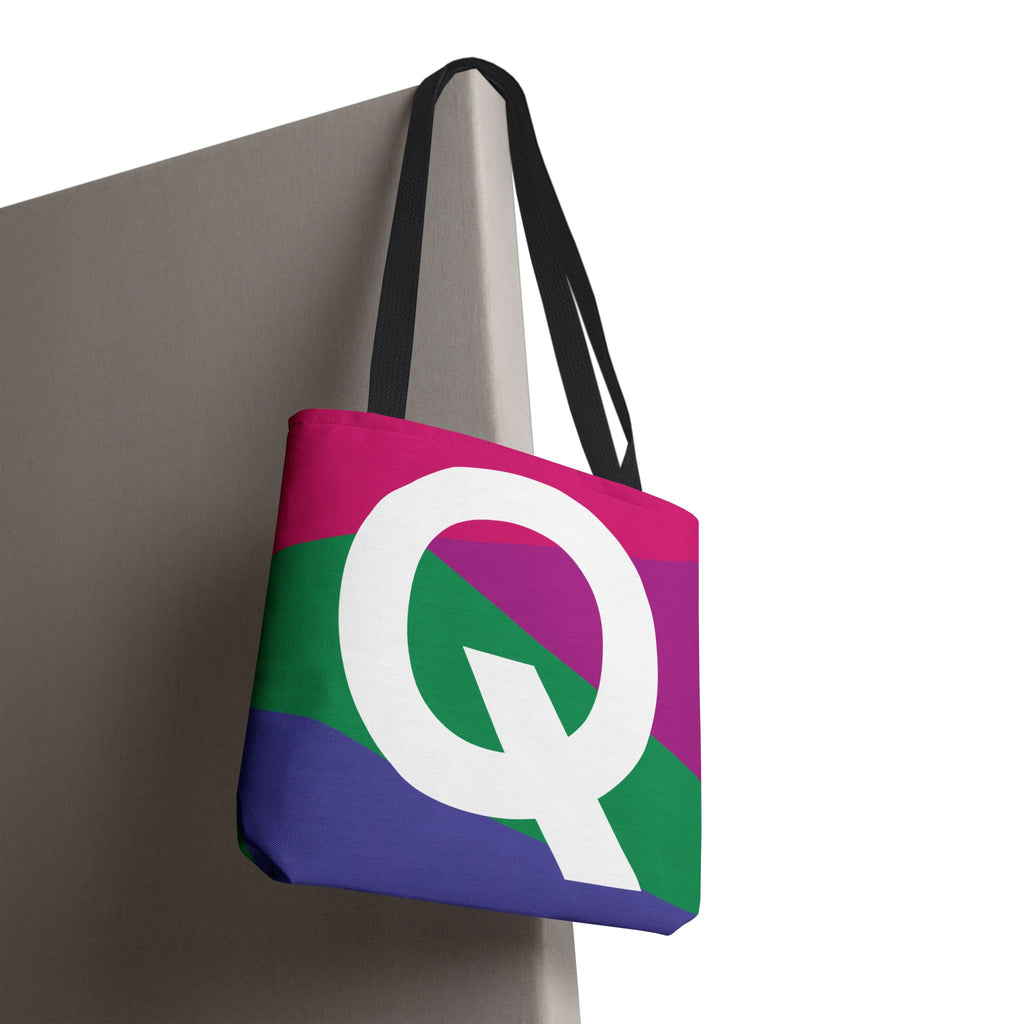 Monogram 'Q' Colorblock Tote Bag — Personalized Initial Q Shoulder Tote