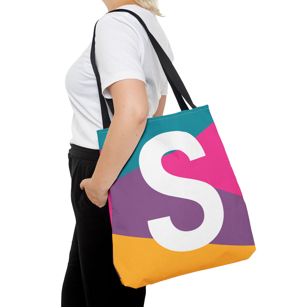 Monogram 'S' Colorblock Tote Bag — Personalized Initial S Shoulder Tote