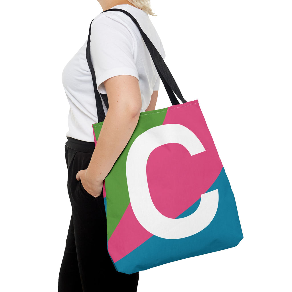 Monogram 'C' Colorblock Tote Bag — Personalized Initial C Shoulder Tote