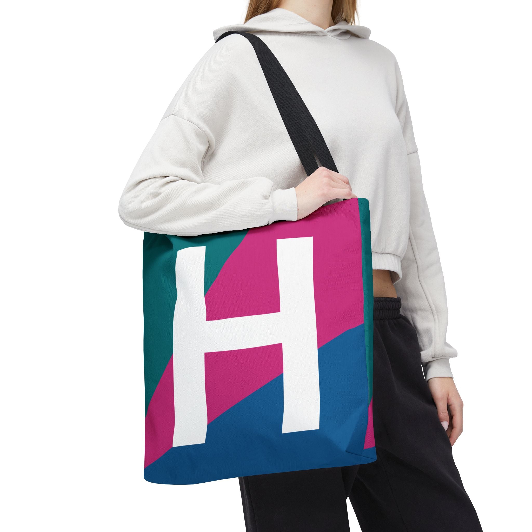 Monogram 'H' Colorblock Tote Bag — Personalized Initial H Shoulder Tote
