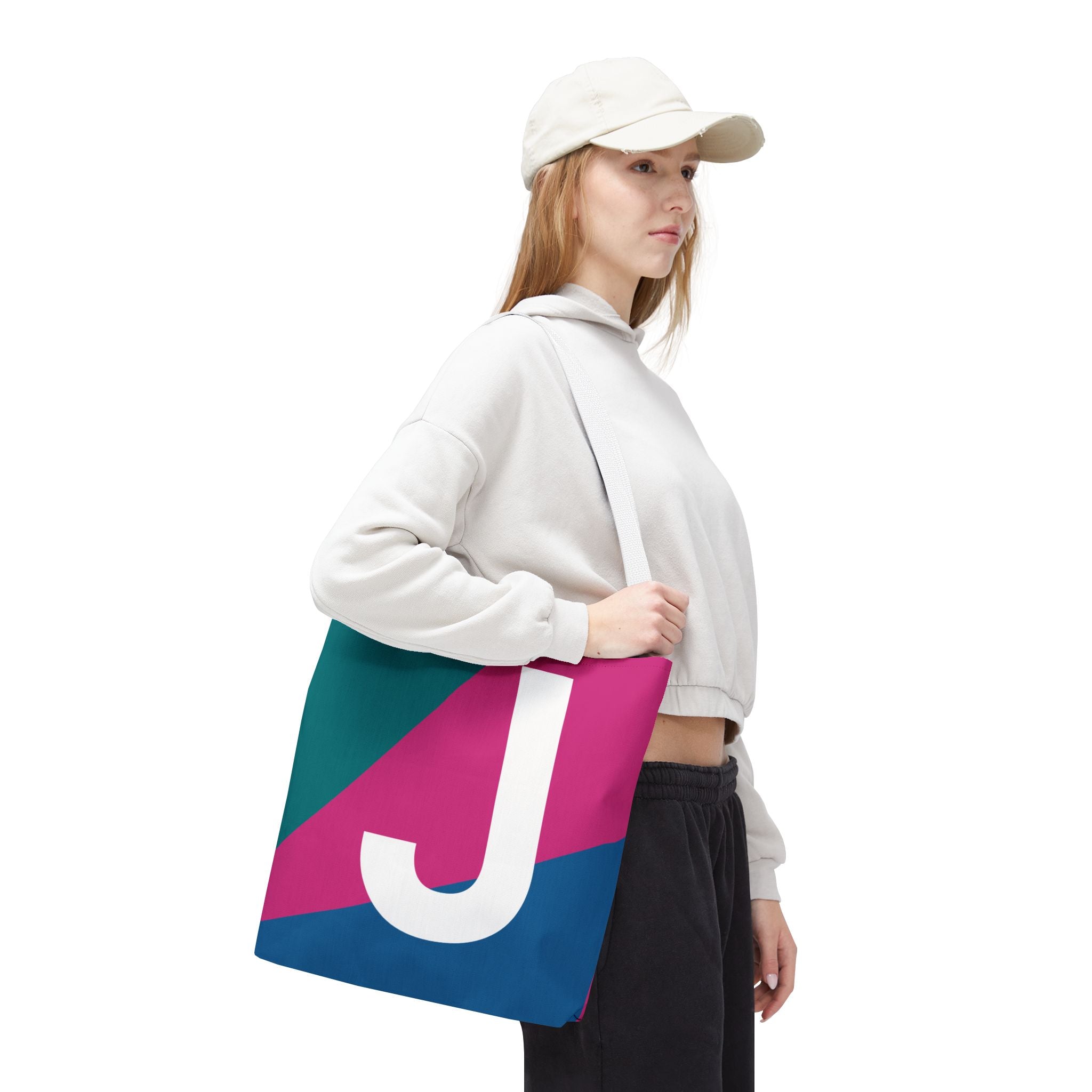 Monogram 'J' Colorblock Tote Bag — Personalized Initial J Shoulder Tote