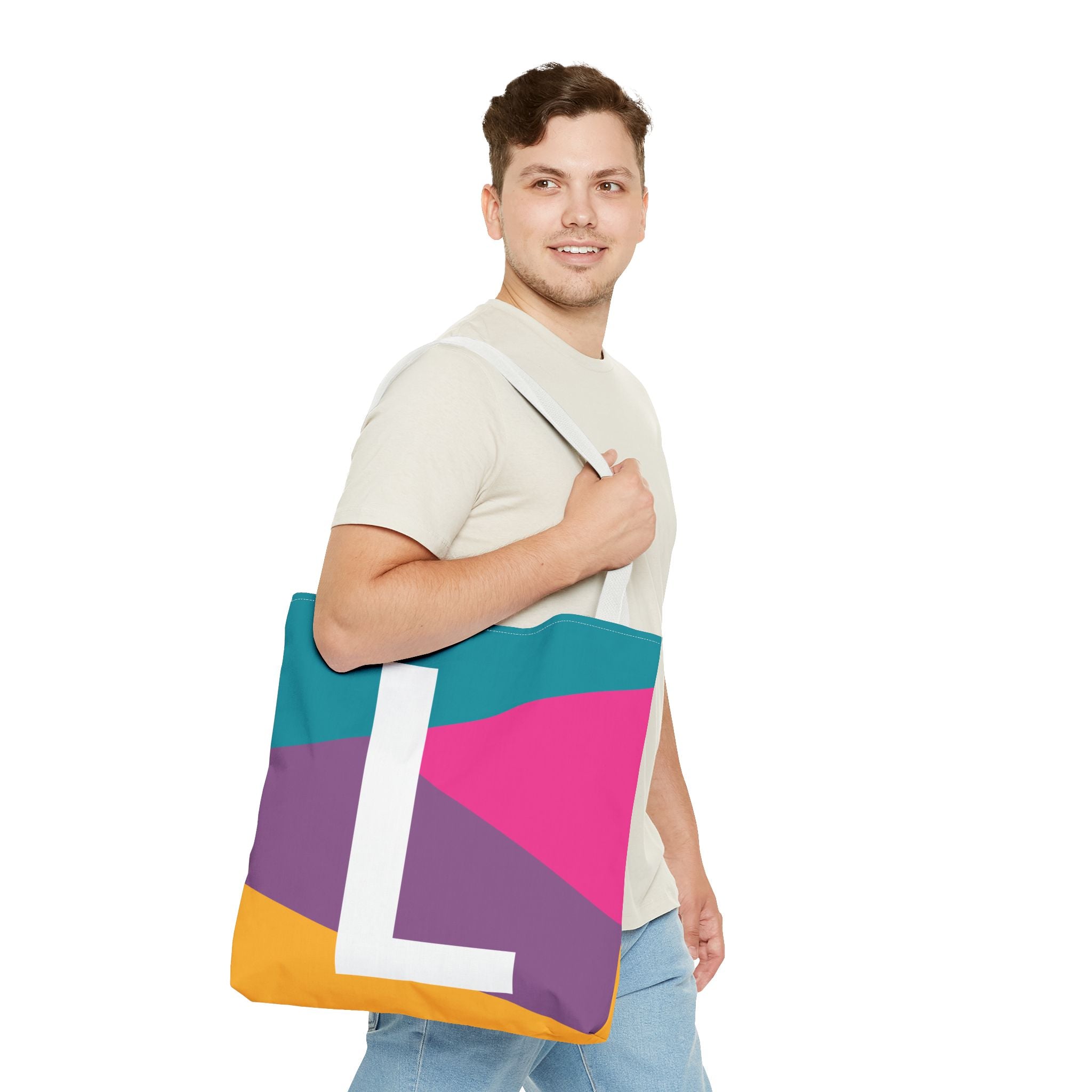 Monogram 'L' Colorblock Tote Bag — Personalized Initial L Shoulder Tote