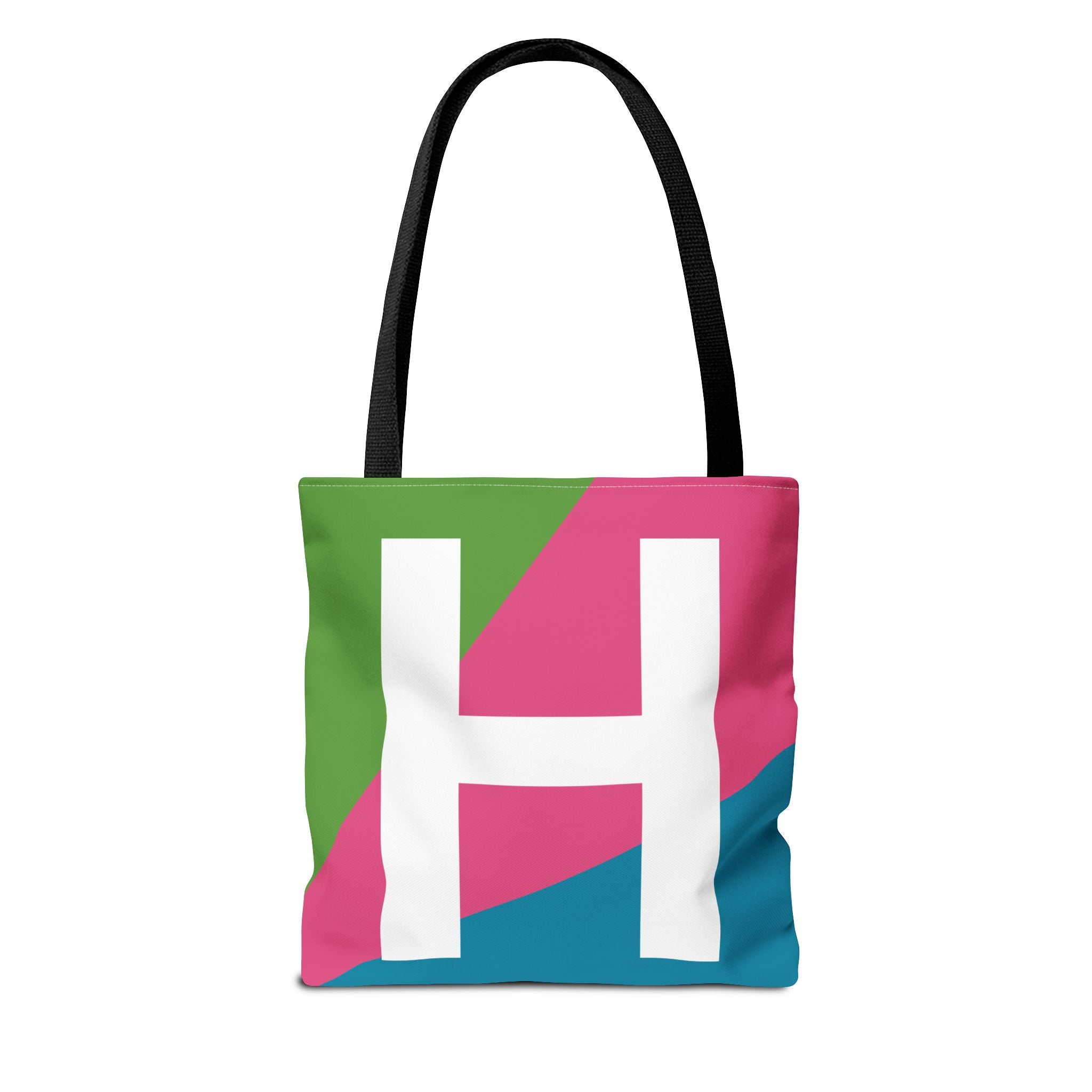 Monogram 'H' Colorblock Tote Bag — Personalized Initial H Shoulder Tote
