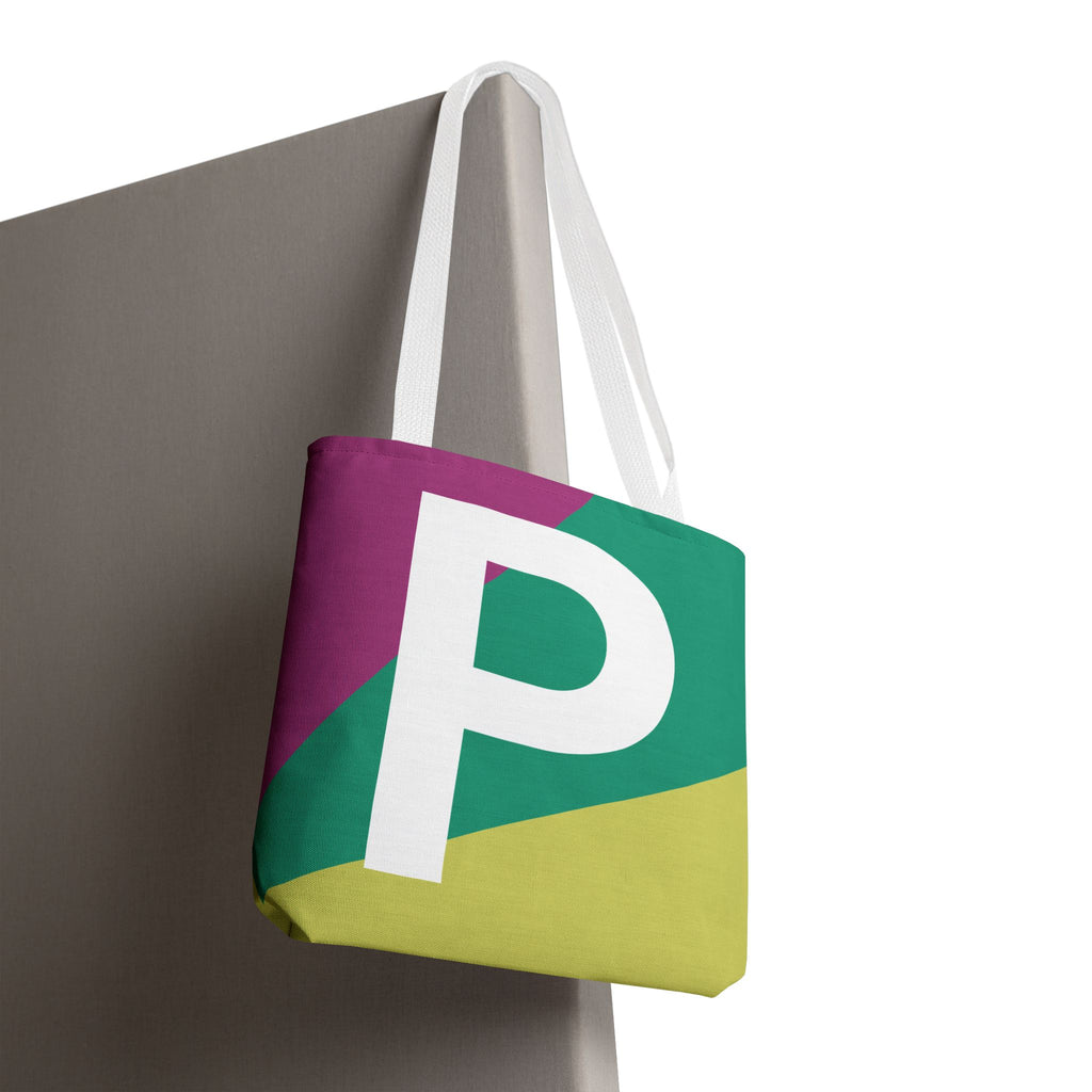 Monogram 'P' Colorblock Tote Bag — Personalized Initial P Shoulder Tote
