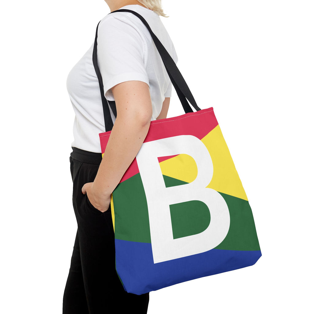 Monogram 'B' Colorblock Tote Bag — Personalized Initial B Shoulder Tote