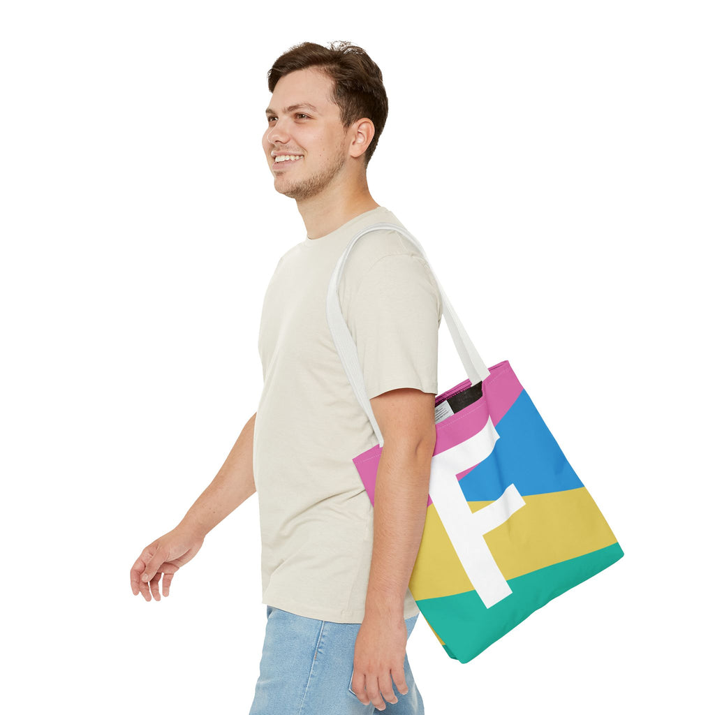 Monogram 'F' Colorblock Tote Bag — Personalized Initial F Shoulder Tote