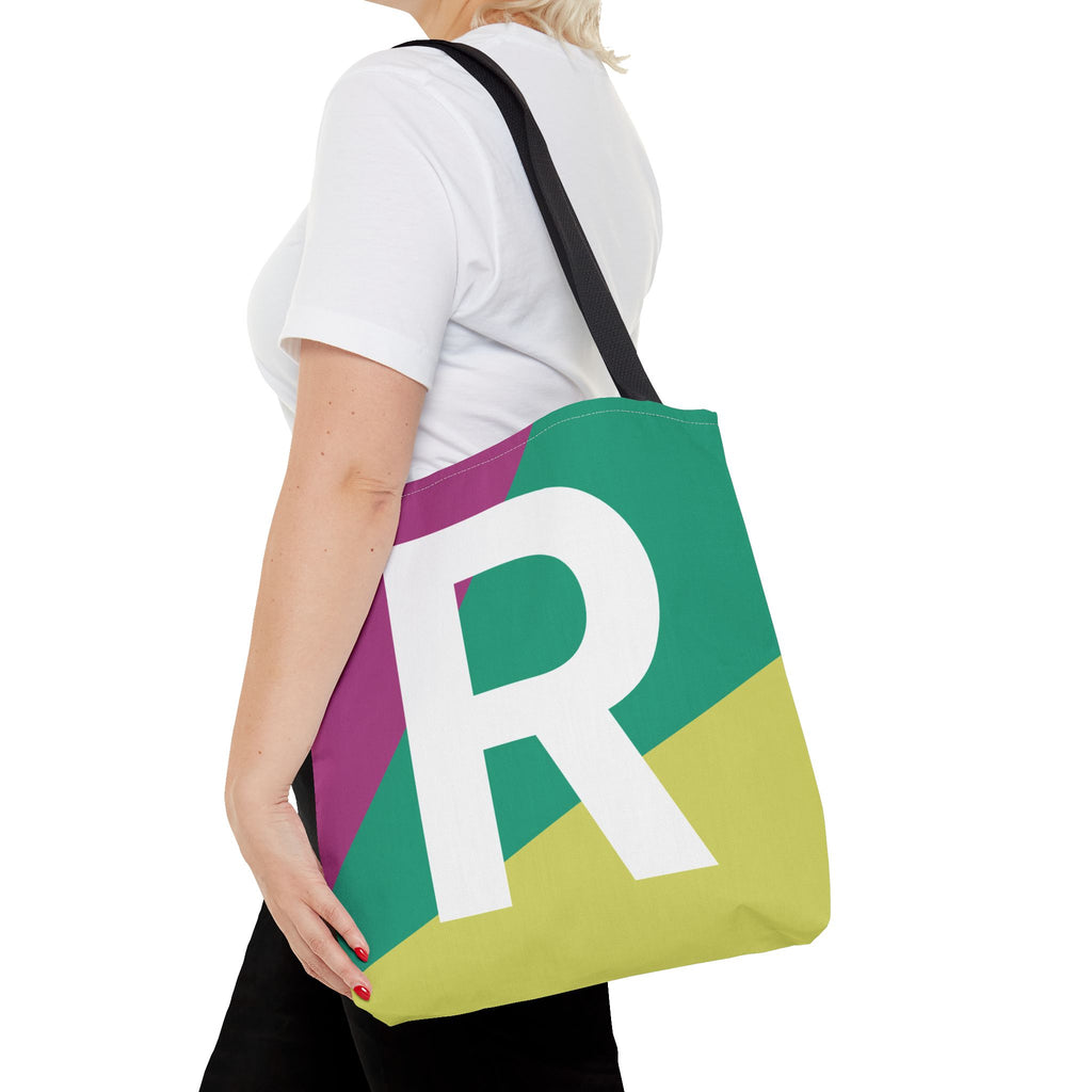 Monogram 'R' Colorblock Tote Bag — Personalized Initial R Shoulder Tote