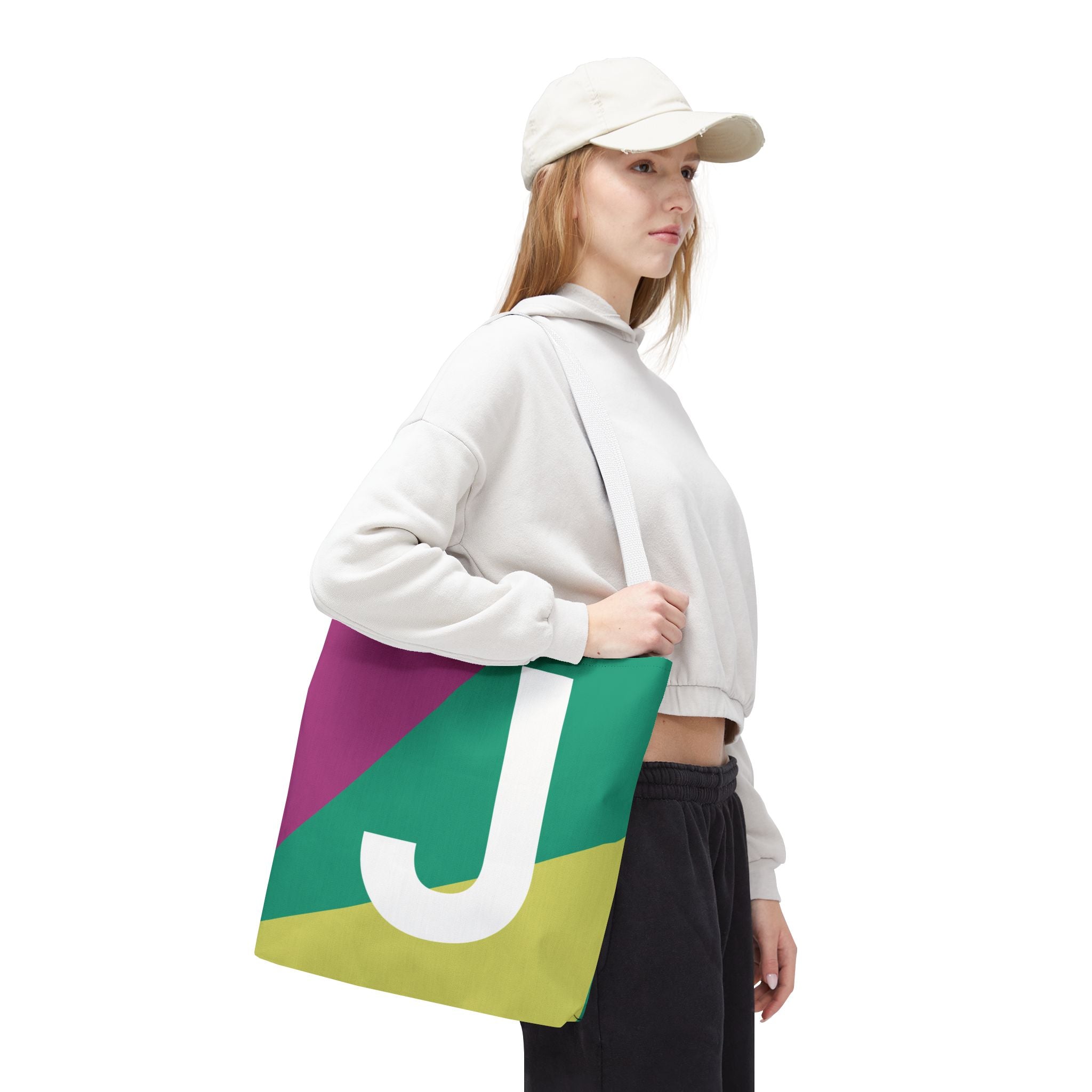 Monogram 'J' Colorblock Tote Bag — Personalized Initial J Shoulder Tote
