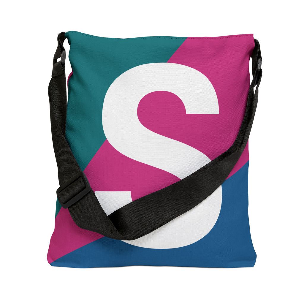 Initial Letter 'S' Colorblock Adjustable Tote Bag — Monogram Alphabet Shoulder Bag