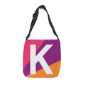Initial Letter 'K' Colorblock Adjustable Tote Bag — Monogram Alphabet Shoulder Bag