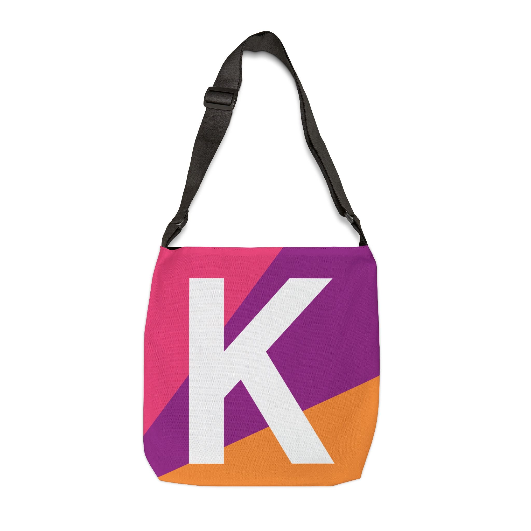 Initial Letter 'K' Colorblock Adjustable Tote Bag — Monogram Alphabet Shoulder Bag