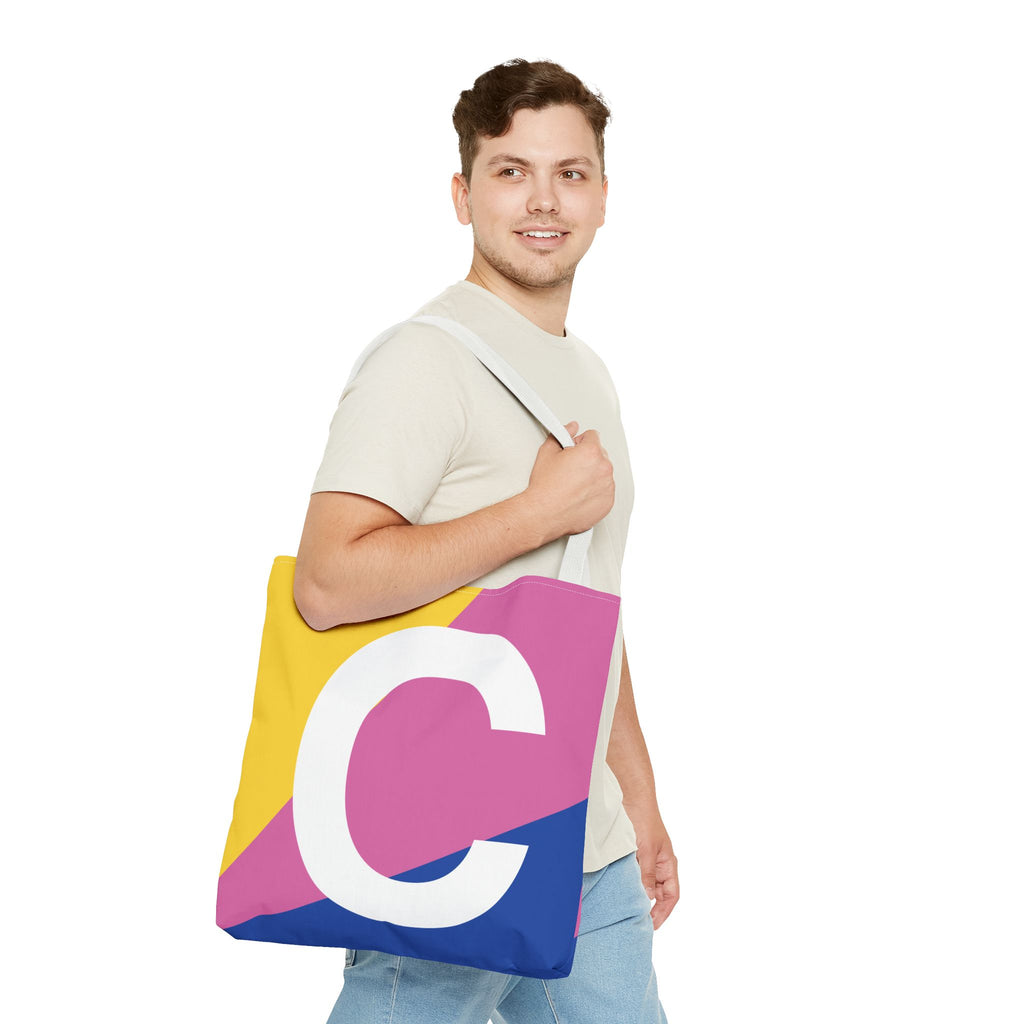Monogram 'C' Colorblock Tote Bag — Personalized Initial C Shoulder Tote