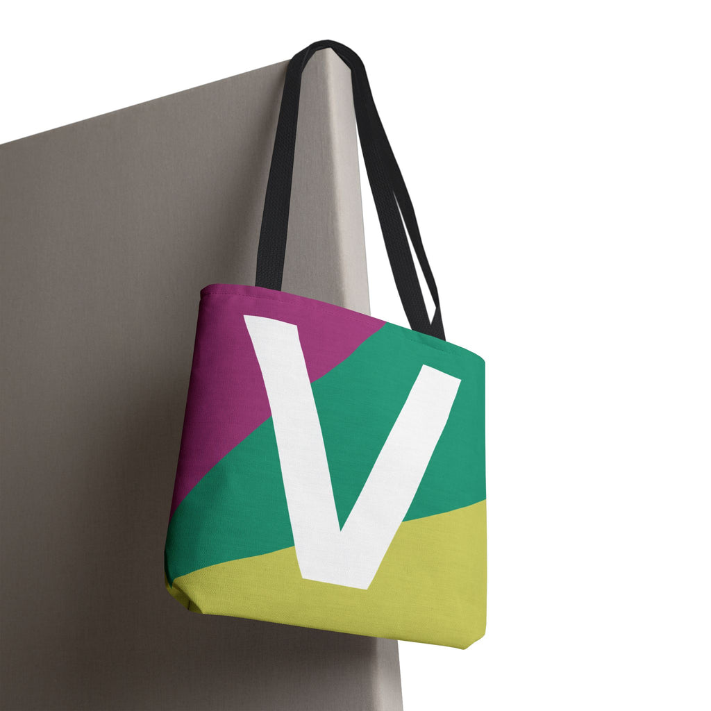Monogram 'V' Colorblock Tote Bag — Personalized Initial V Shoulder Tote