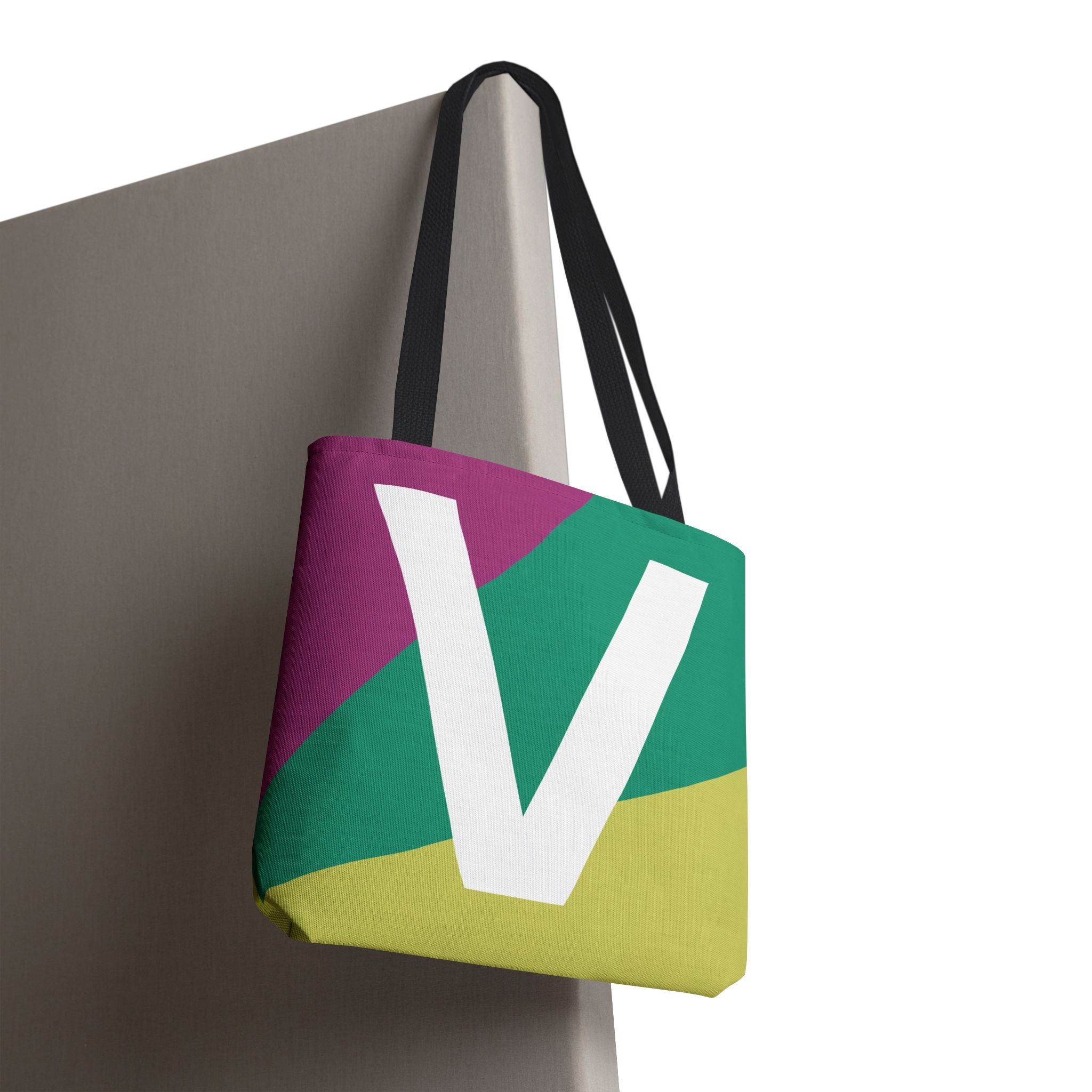 Monogram 'V' Colorblock Tote Bag — Personalized Initial V Shoulder Tote