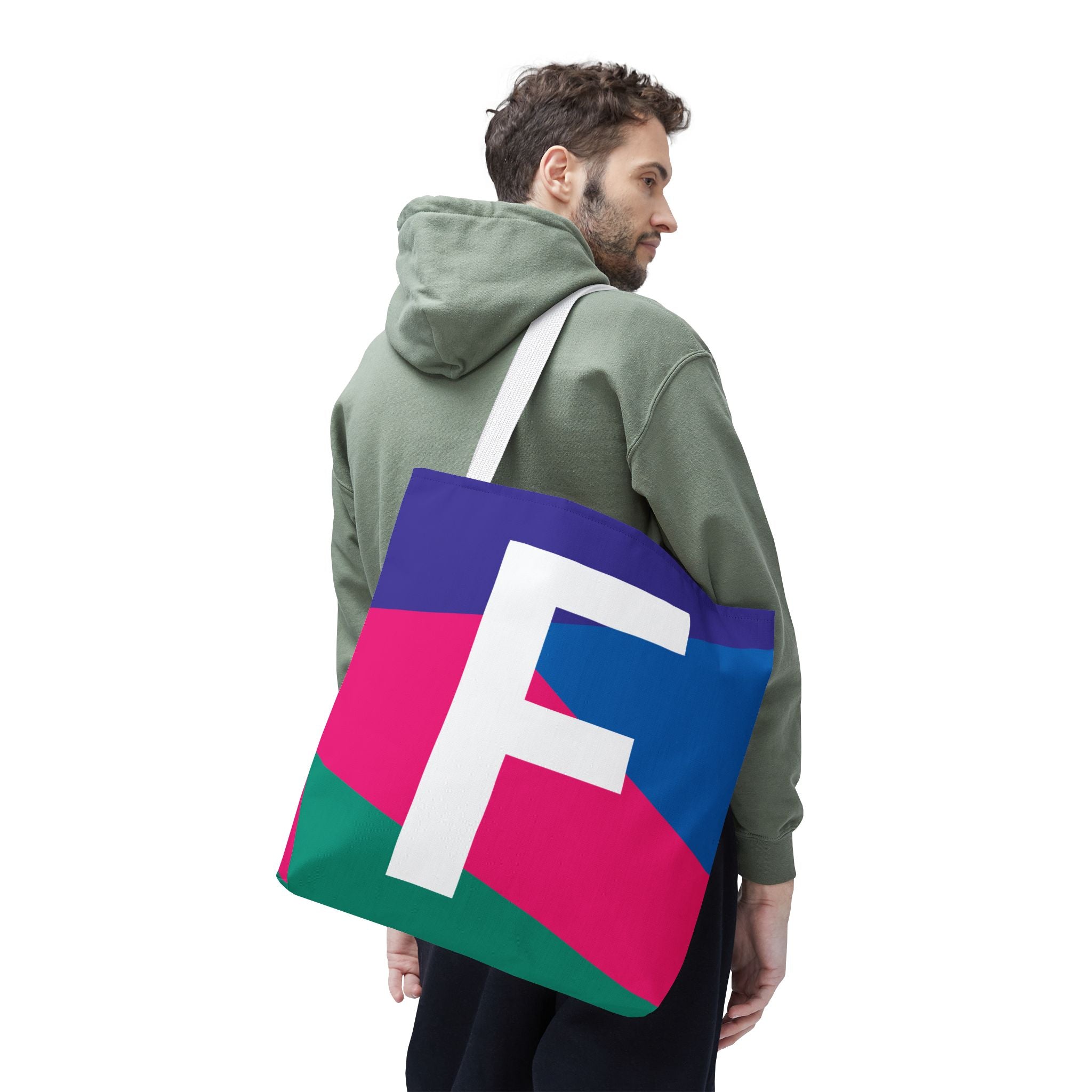 Monogram 'F' Colorblock Tote Bag — Personalized Initial F Shoulder Tote