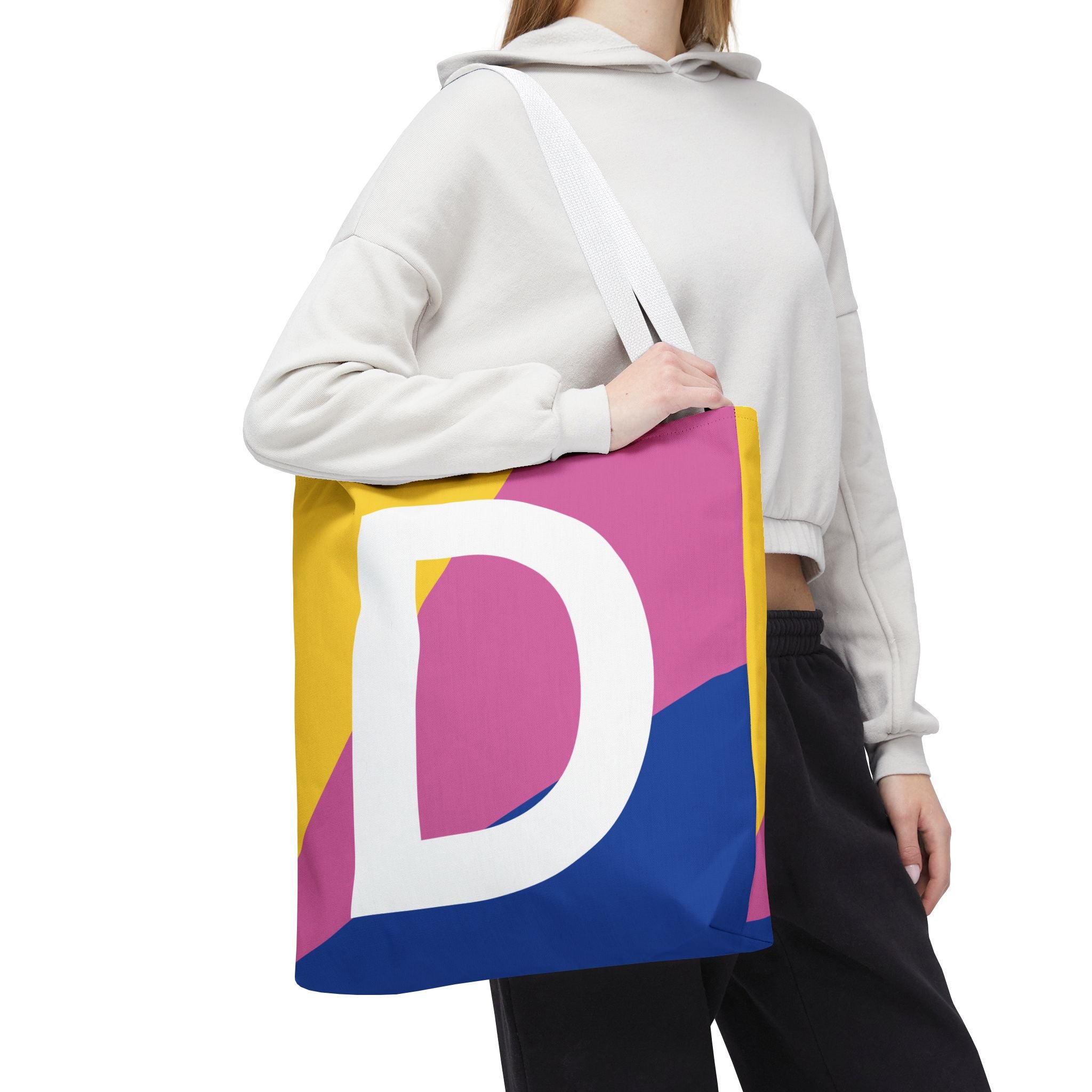 Monogram 'D' Colorblock Tote Bag — Personalized Initial D Shoulder Tote