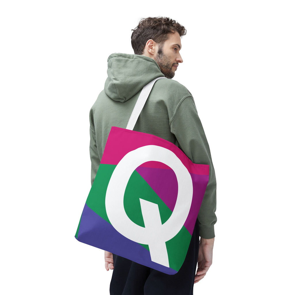 Monogram 'Q' Colorblock Tote Bag — Personalized Initial Q Shoulder Tote