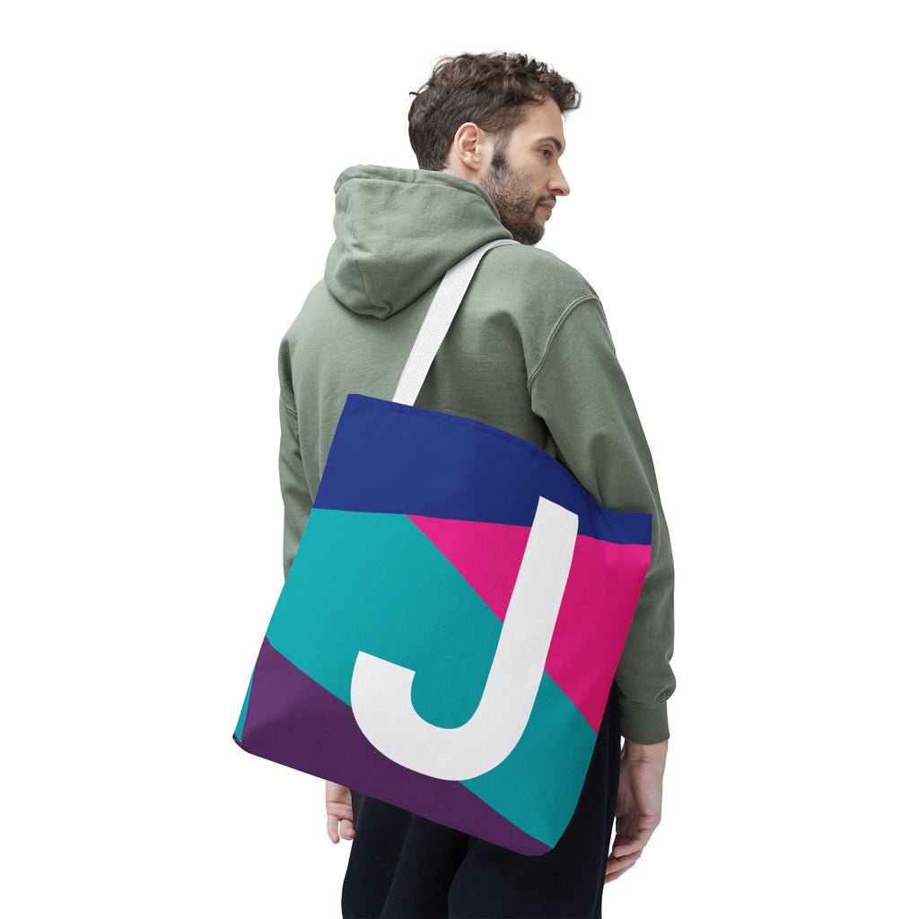 Monogram 'J' Colorblock Tote Bag — Personalized Initial J Shoulder Tote