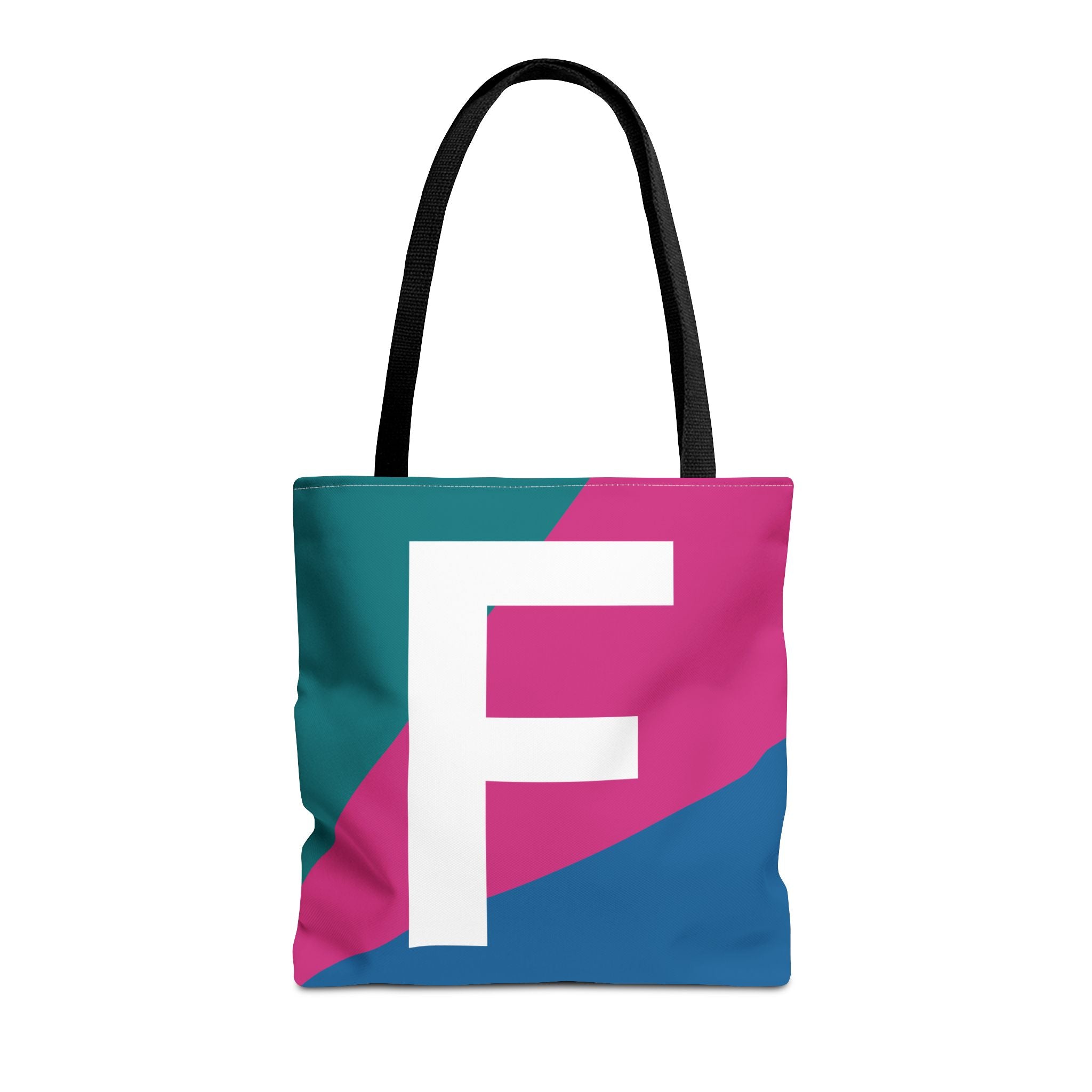 Monogram 'F' Colorblock Tote Bag — Personalized Initial F Shoulder Tote