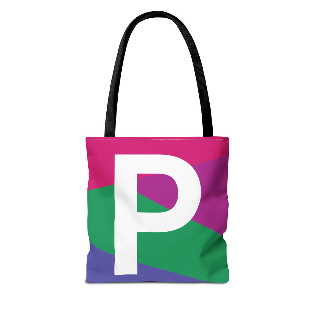 Monogram 'P' Colorblock Tote Bag — Personalized Initial P Shoulder Tote